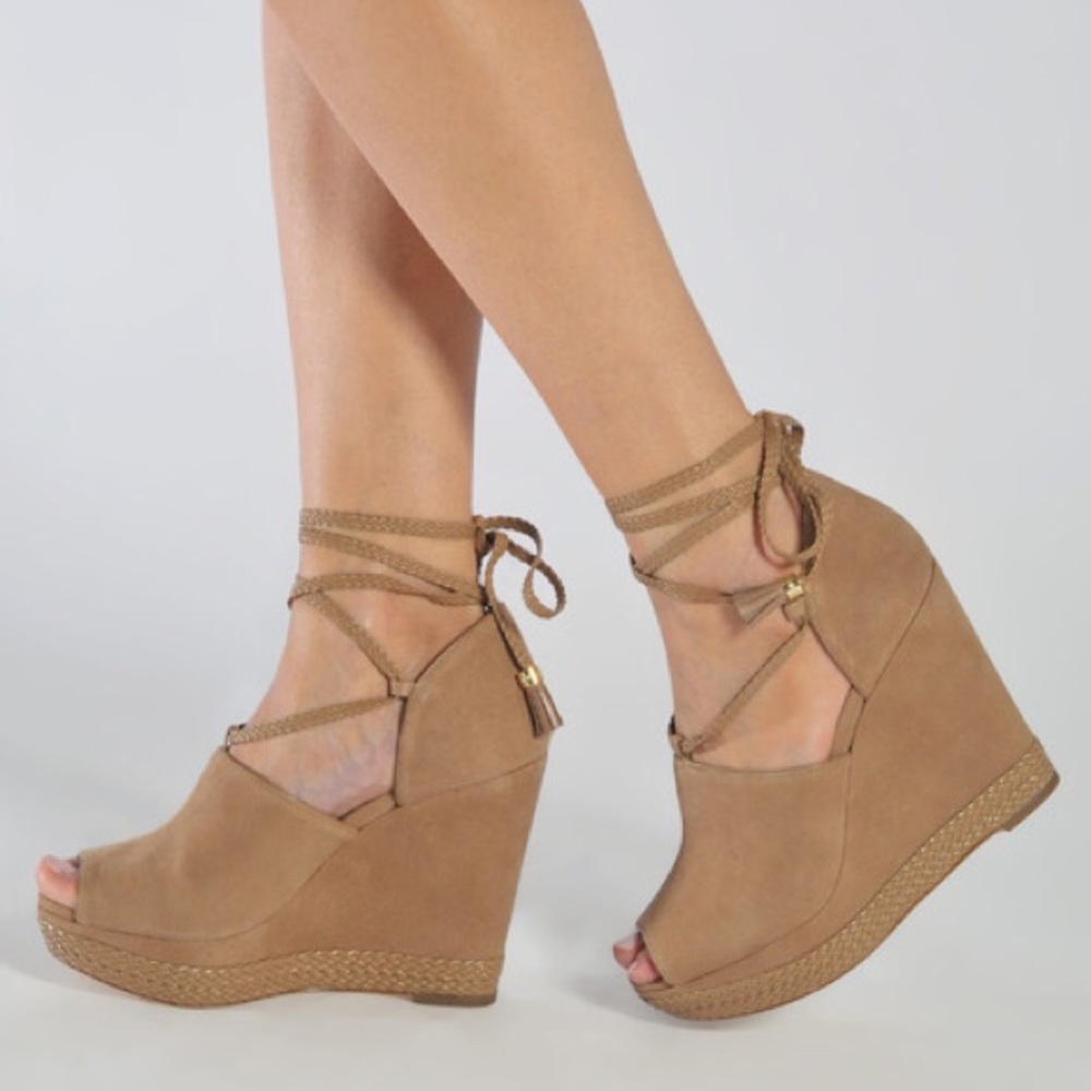 Michael Kors Hasting Suede Ankle Wrap Wedges